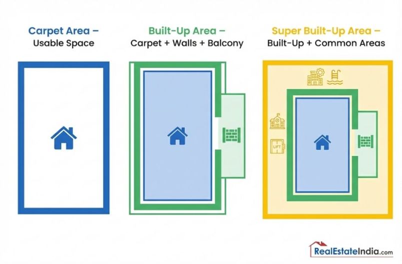 What is Carpet, Built-up, and Super Built-up Area? Complete Guide 2026
