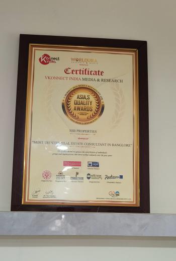 Most Trusted Realestate Consultant in bangalore- By Asia Quality Awards - 2023