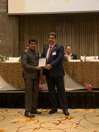 Recognition for Outstanding achievement in Real estate markieting for yr 2019- to Vishal V Parwani SSB Properties - presented by Bangalore Realtors Association-India - 2019 - Presented By Mr Ayub Khan