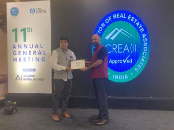 Recognition for Outstanding Business Achievement for yr 2023-24 - to Vishal V Parwani SSB Properties - presented by Confederation Of Real Estate Associates- India (CREA-I)