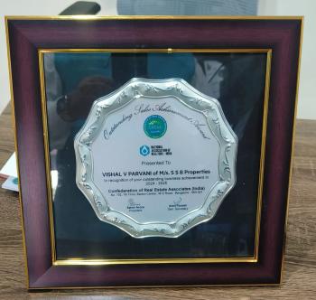 Recognition for Outstanding Business Achievement for yr 2024-25 - to Vishal V Parwani SSB Properties - presented by Confederation Of Real Estate Associates- India (CREA-I)