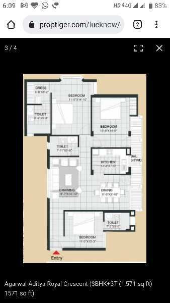 3 BHK Apartment 1571 Sq.ft. for Sale in Vrindavan Yojna, Lucknow