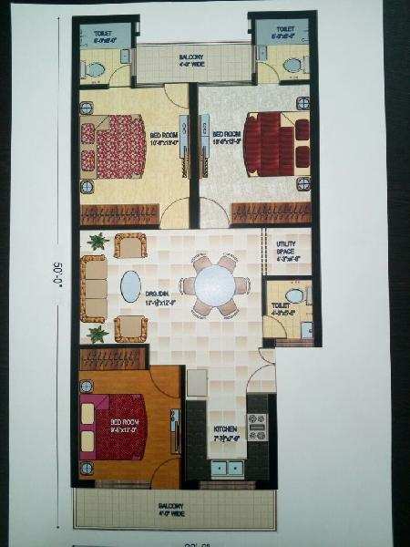 3 BHK Apartment 1080 Sq.ft. for Sale in Sector 115, Landran Road, Mohali