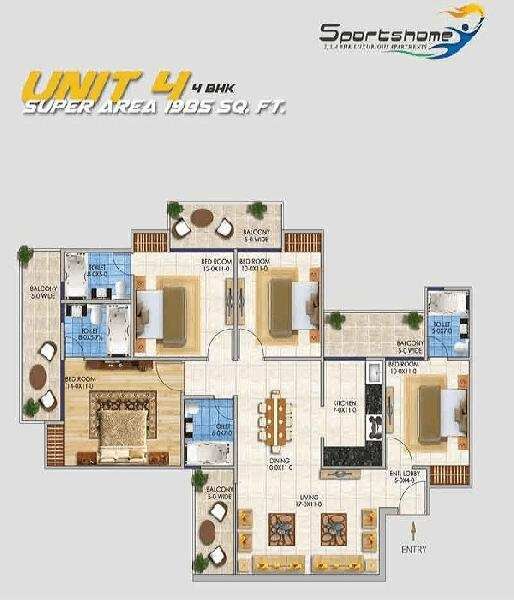 4 BHK Apartment 1985 Sq.ft. for Sale in Techzone 4, Greater Noida