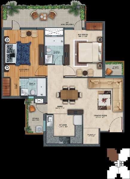 2 BHK Apartment 1090 Sq.ft. for Sale in Airport Road, Zirakpur