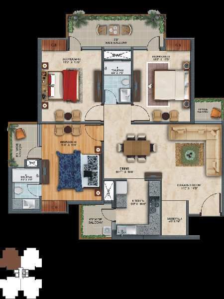 3 BHK Apartment 1282 Sq.ft. for Sale in Airport Road, Zirakpur