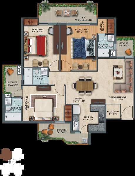 3 BHK Apartment 1393 Sq.ft. for Sale in Airport Road, Zirakpur