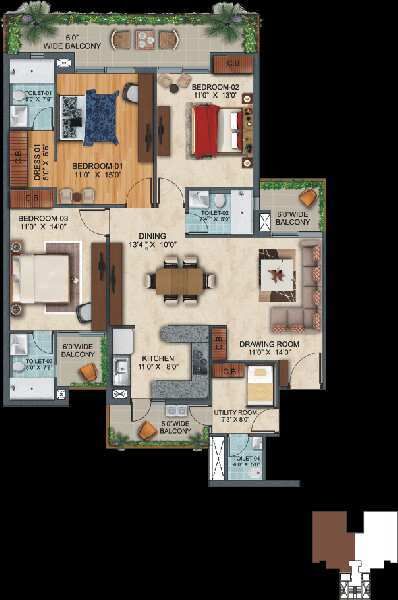3 BHK Apartment 1600 Sq.ft. for Sale in Airport Road, Zirakpur