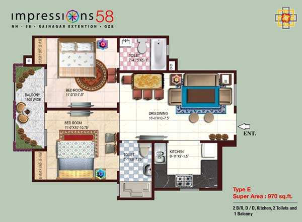 2 BHK Apartment 970 Sq.ft. for Sale in