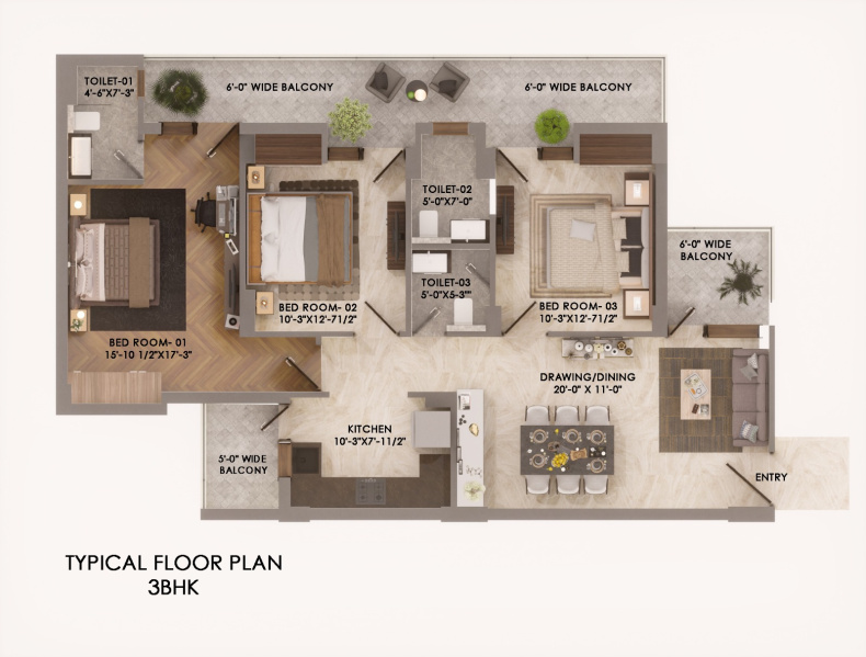3 BHK 1542 Sq.ft. Apartment for Sale in Sector 125 Mohali
