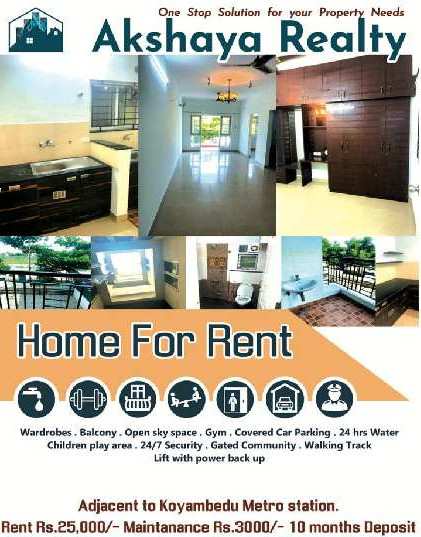 2 BHK Apartment 1100 Sq.ft. for Rent in Koyambedu, Chennai