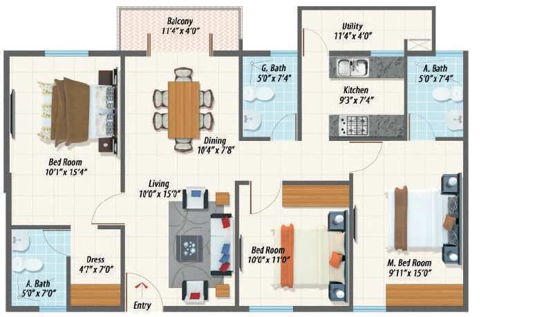 3 BHK Apartment 1398 Sq.ft. for Sale in Chandapura, Bangalore