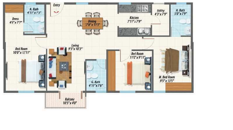 3 BHK Apartment 2650 Sq.ft. for Sale in Sarjapur, Bangalore