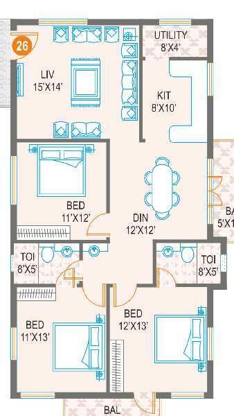 3 BHK Apartment 1550 Sq.ft. for Sale in Kr Puram, Bangalore