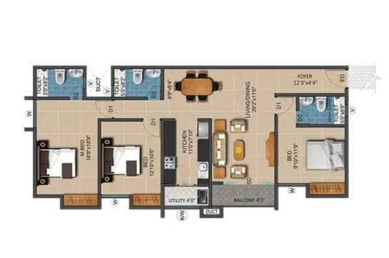 3 BHK Apartment 1565 Sq.ft. for Sale in Phase 1, Electronic City, Bangalore