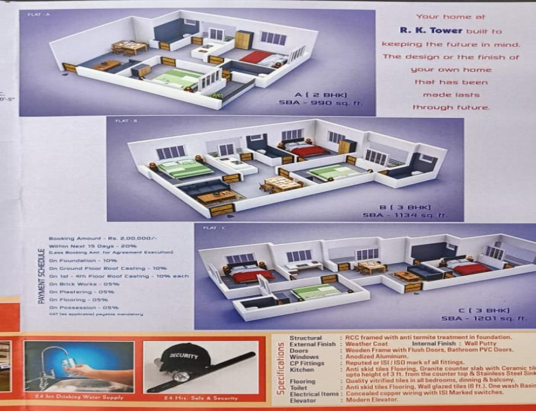 3 BHK Apartment 1000 Sq.ft. for Sale in Benachity, Durgapur