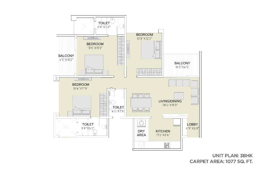 3 BHK Apartment 1500 Sq.ft. for Sale in Wakad, Pune