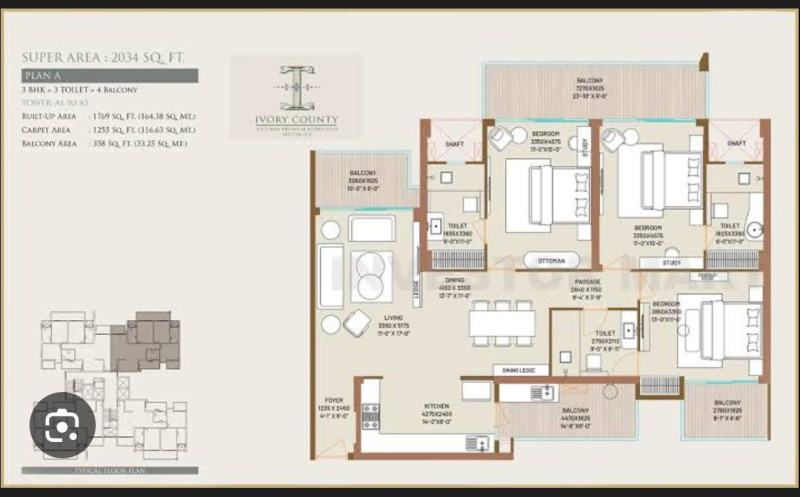 3 BHK 2034 Sq.ft. Apartment for Sale in Sector 115 Noida