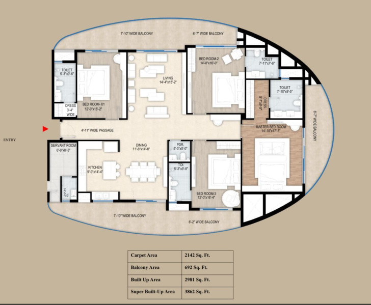 4.5 BHK Apartment 2981 Sq.ft. for Sale in Gaur City 2 Sector 16C Greater Noida