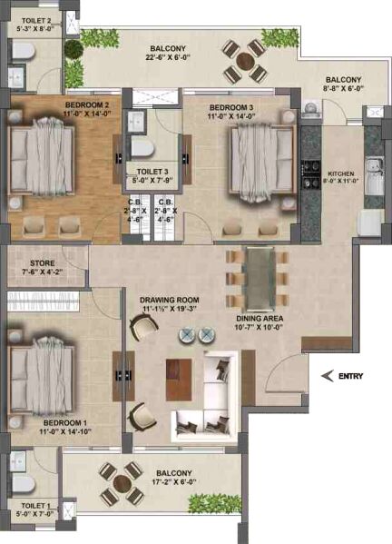 3 BHK Apartment 1985 Sq.ft. for Sale in Sector 91 Mohali