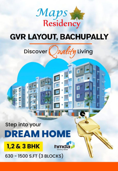 2 BHK Apartment 1225 Sq.ft. for Sale in Bachupally, Hyderabad