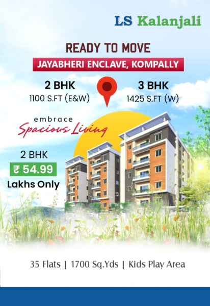 2 BHK Apartment 1100 Sq.ft. for Sale in Jaibery Colony, Kompally, Hyderabad