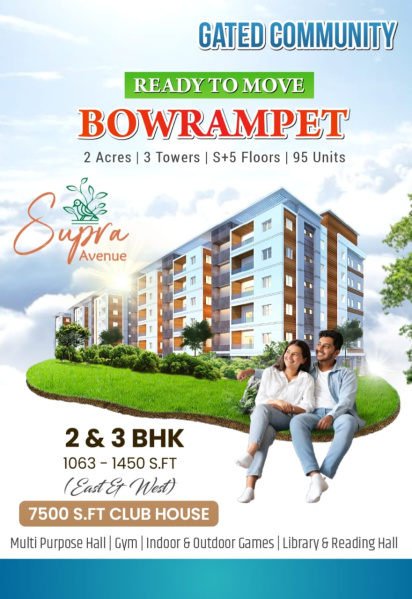 2 BHK Apartment 1256 Sq.ft. for Sale in Bowrampet, Hyderabad