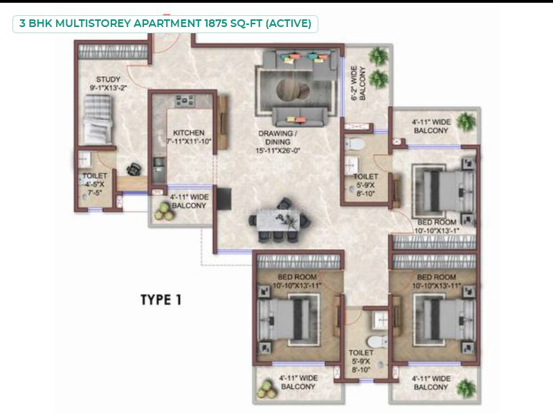 3.5 BHK 2100 Sq.ft. Apartment for Rent in Sushant Golf City, Lucknow