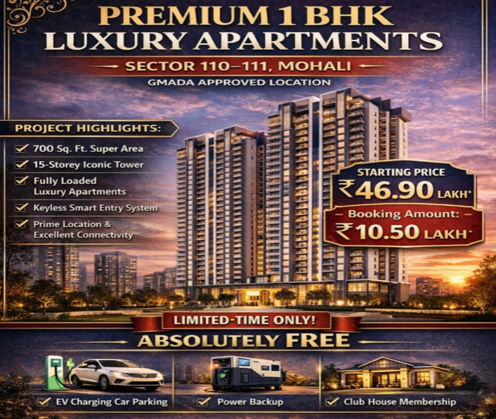 1 BHK 700 Sq.ft. Apartment for Sale in Sector 110 Mohali