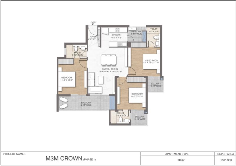 3 BHK Apartment 1605 Sq.ft. for Sale in Sector 111 Gurgaon