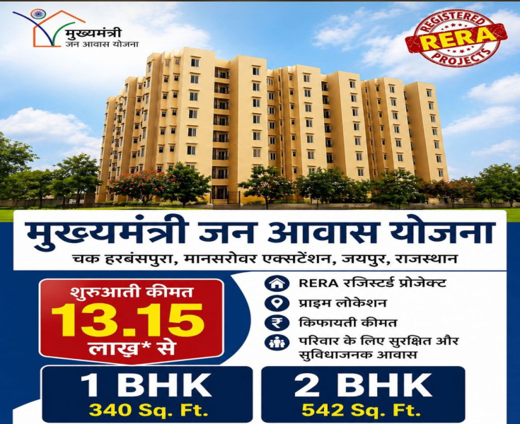 1 BHK 500 Sq.ft. Apartment for Sale in Mansarovar Extension, Jaipur