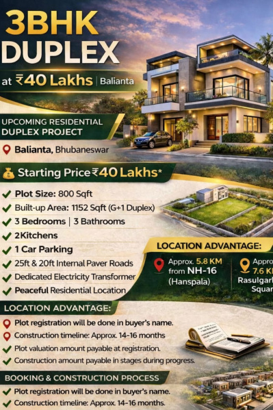 3 BHK 1400 Sq.ft. House for Sale in Balianta, Bhubaneswar