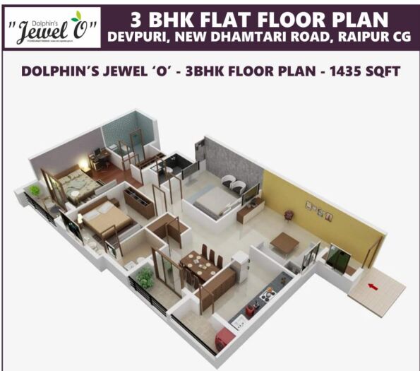 3 BHK Apartment 1435 Sq.ft. for Sale in New Dhamtari Road, Raipur