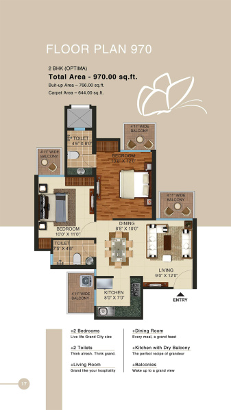 2 BHK Apartment 970 Sq.ft. for Sale in Siddharth  Vihar, Ghaziabad