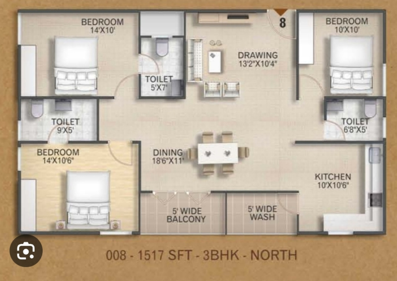 3 BHK 1517 Sq.ft. Apartment for Sale in Chikkabanavar, Bangalore