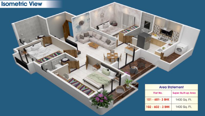 3 BHK Apartment 1400 Sq.ft. for Sale in Hazari Pahad, Nagpur