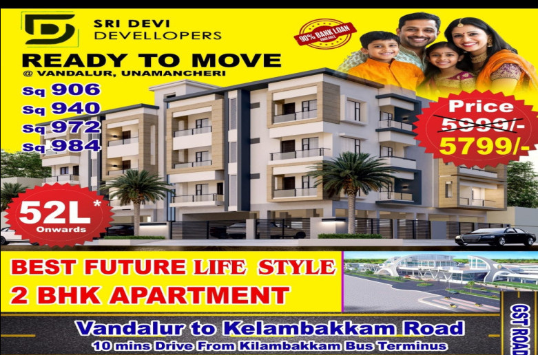 2 BHK Apartment 940 Sq.ft. for Sale in Vedhanarayanapuram, Chengalpattu