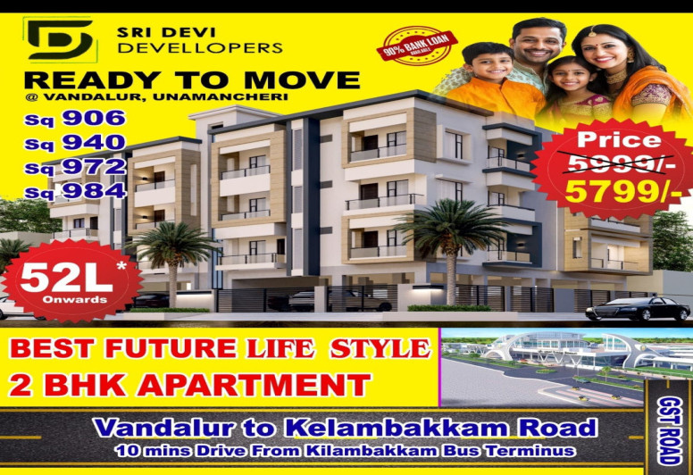 2 BHK Apartment 906 Sq.ft. for Sale in Vandalur, Chennai