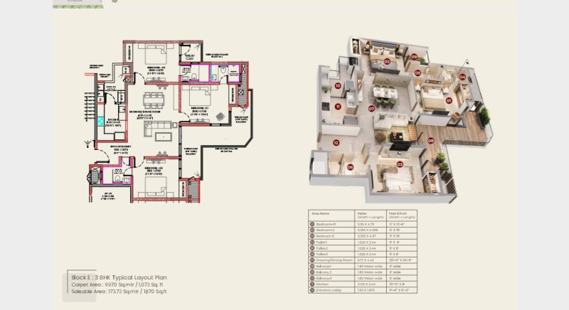 3 BHK Apartment 1870 Sq.ft. for Sale in Gazipur Road, Zirakpur