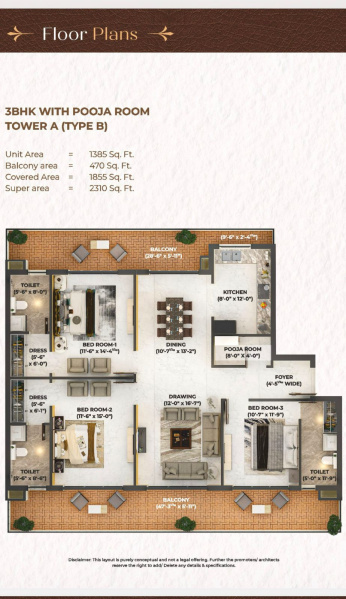 3 BHK 2400 Sq.ft. Apartment for Sale in Ambala Highway, Zirakpur