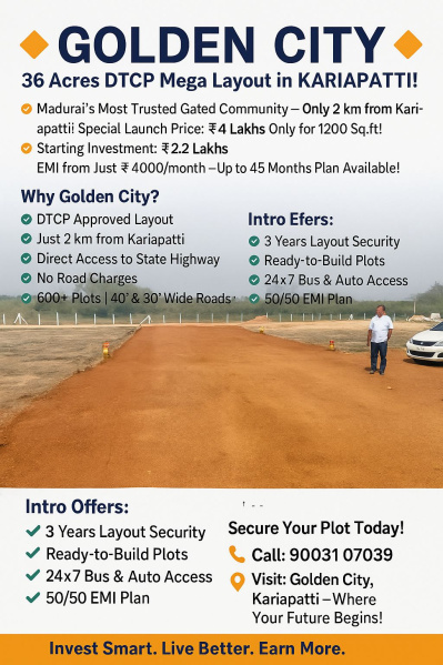  Residential Plot 1200 Sq.ft. for Sale in Kariapatti, Madurai