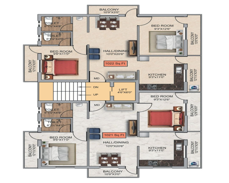 2 BHK Apartment 1022 Sq.ft. for Sale in Valasaravakkam, Chennai