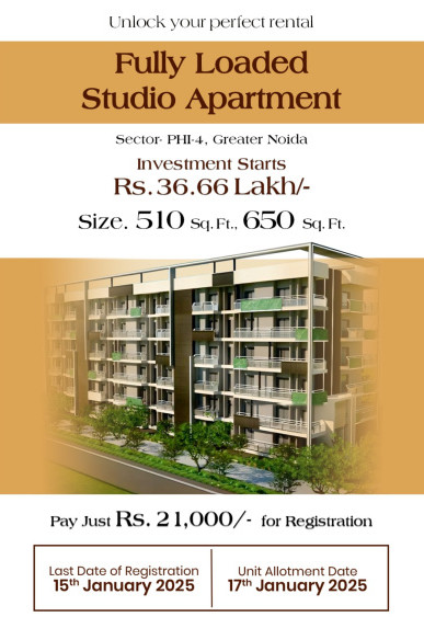  Studio Apartment 510 Sq.ft. for Rent in Sector Phi 4, Greater Noida