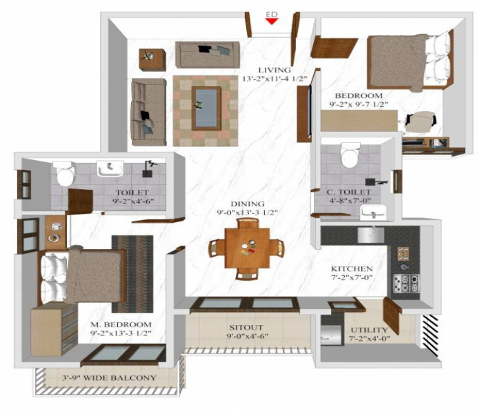 2 BHK Apartment 1164 Sq.ft. for Sale in Gunjur, Bangalore