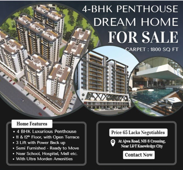  Penthouse 1800 Sq.ft. for Sale in Ajwa Road, Vadodara