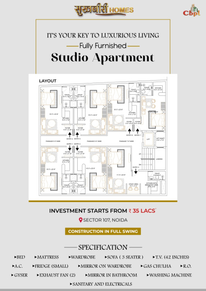  Studio Apartment 638 Sq.ft. for Sale in Sector 107 Noida