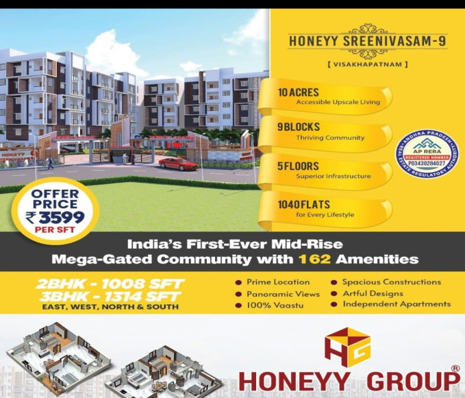 2 BHK Apartment 1000 Sq.ft. for Sale in P. M. Palem, Visakhapatnam