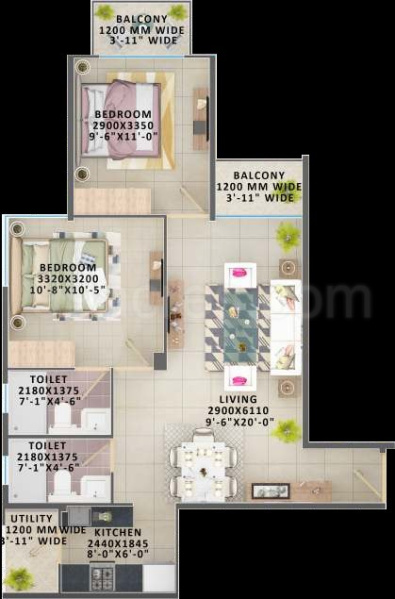 2 BHK Apartment 596 Sq.ft. for Rent in Sector 93 Gurgaon