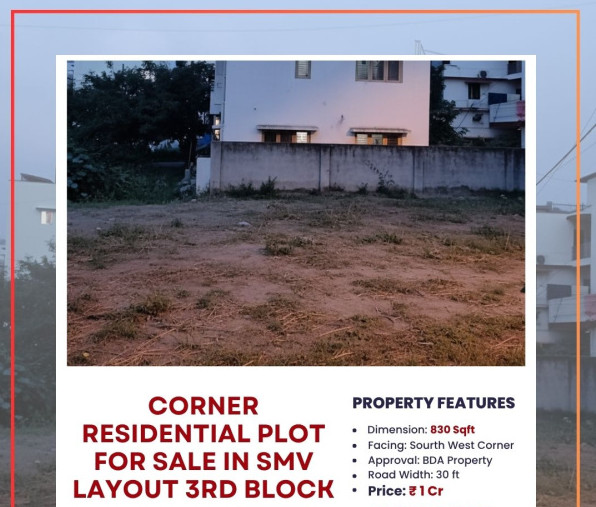 830 Sq.ft. Residential Plot for Sale in SMV Layout, Bangalore