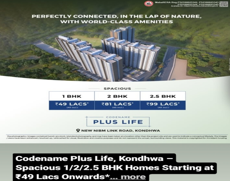 1 BHK Apartment 732 Sq.ft. for Sale in Kondhwa, Pune